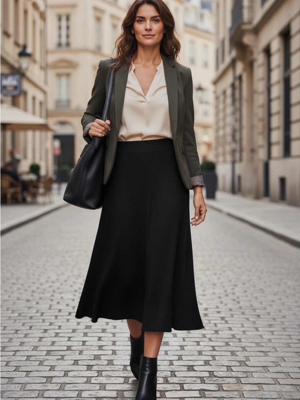 NWT COS ribbed Black Midi A-Line Skirt size L